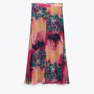 Zara Printed Multi-Color Midi Skirt